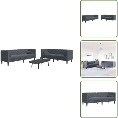 Cuscini per divano - vidaXL Set Divani Chesterfield 2pz con Cuscini Grigio Scuro Velluto - Divano in velluto