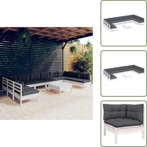 Cuscini per divano - vidaXL Set Divani da Giardino 11 pz con Cuscini Bianchi Legno di Pino - Divano angolare