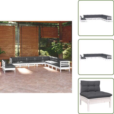 Cuscini per divano - vidaXL Set Divani da Giardino 11 pz con Cuscini Bianchi Legno di Pino - Divano angolare