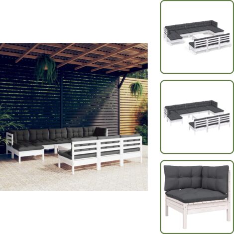 Cuscini per divano - vidaXL Set Divani da Giardino 11 pz con Cuscini Bianchi Legno di Pino - Divano angolare