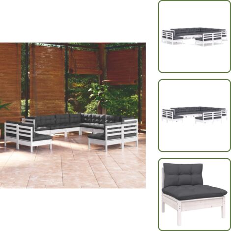 Cuscini per divano - vidaXL Set Divani da Giardino 11 pz con Cuscini Bianchi Legno di Pino - Divano angolare