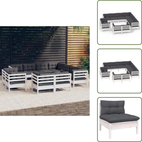 Cuscini per divano - vidaXL Set Divani da Giardino 11 pz con Cuscini Bianchi Legno di Pino - Divano angolare