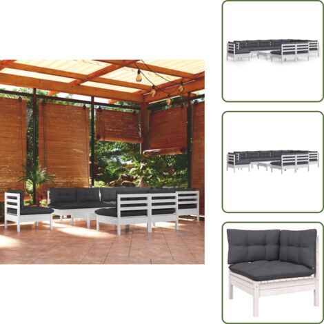 Cuscini per divano - vidaXL Set Divani da Giardino 11 pz con Cuscini Bianchi Legno di Pino - Divano angolare