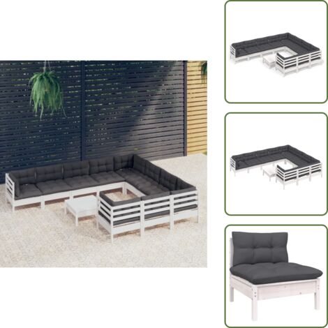 Cuscini per divano - vidaXL Set Divani da Giardino 11 pz con Cuscini Bianchi Legno di Pino - Divano angolare