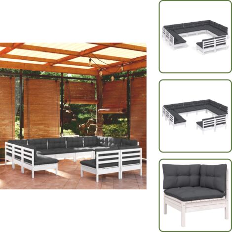 Cuscini per divano - vidaXL Set Divani da Giardino 11 pz con Cuscini Bianchi Legno di Pino - Divano angolare