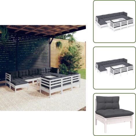 Cuscini per divano - vidaXL Set Divani da Giardino 11 pz con Cuscini Bianchi Legno di Pino - Divano angolare
