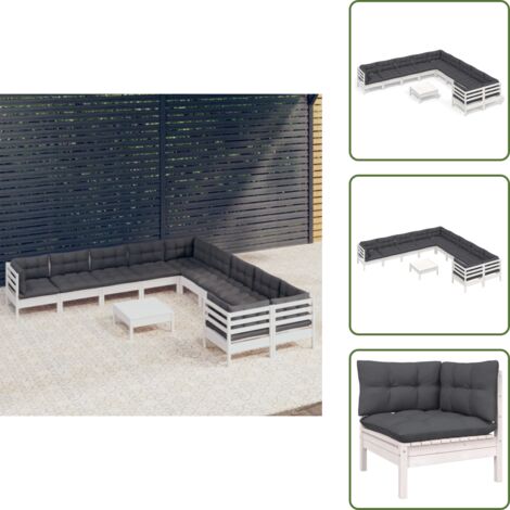 Cuscini per divano - vidaXL Set Divani da Giardino 11 pz con Cuscini Bianchi Legno di Pino - Divano angolare
