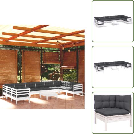 Cuscini per divano - vidaXL Set Divani da Giardino 11 pz con Cuscini Bianchi Legno di Pino - Divano angolare