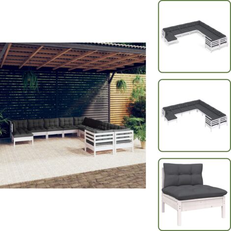 Cuscini per divano - vidaXL Set Divani da Giardino 11 pz con Cuscini Legno di Pino Bianco - Divano angolare
