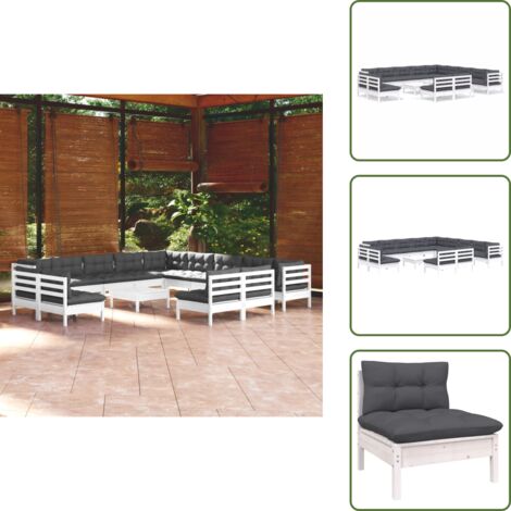 Cuscini per divano - vidaXL Set Divani da Giardino 14 pz con Cuscini Bianchi Legno di Pino - Divano angolare