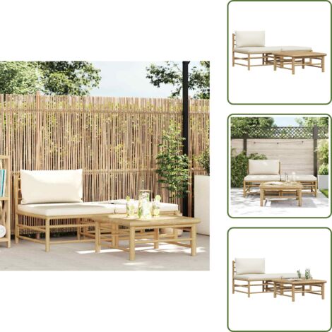 Cuscini per divano - vidaXL Set Divani da Giardino 3 pz con Cuscini Bianco Crema in Bambù - Divano con cuscini