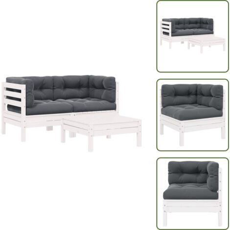 Cuscini per divano - vidaXL Set Divani da Giardino 3 pz con Cuscini Bianco in Massello Pino - Divano angolare