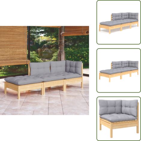 Cuscini per divano - vidaXL Set Divani da Giardino 3 pz con Cuscini Grigi Massello di Pino - Divano in pino