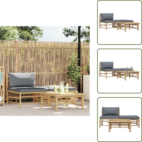 Cuscini per divano - vidaXL Set Divani da Giardino 3 pz con Cuscini Grigio Scuro in Bambù - Divano con cuscini