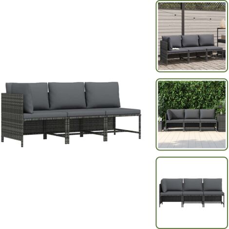 Cuscini per divano - vidaXL Set Divani da Giardino 3 pz con Cuscini in Polyrattan Grigio - Rattan da giardino