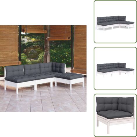 Cuscini per divano - vidaXL Set Divani da Giardino 4 pz con Cuscini Bianchi Legno di Pino - Divano angolare
