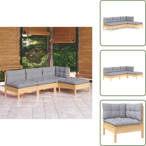 Cuscini per divano - vidaXL Set Divani da Giardino 4 pz con Cuscini Grigi Massello di Pino - Divano angolare