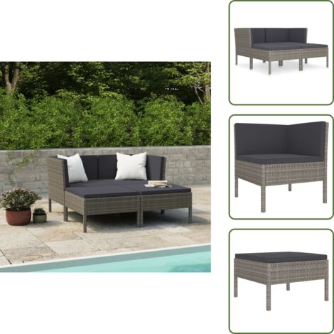 Cuscini per divano - vidaXL Set Divani da Giardino 4 pz con Cuscini in Polyrattan Grigio - Rattan
