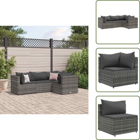 Cuscini per divano - vidaXL Set Divani da Giardino 4 pz con Cuscini in Polyrattan Grigio - Rattan PE