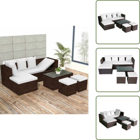 Cuscini per divano - vidaXL Set Divani da Giardino 4 pz con Cuscini in Polyrattan Marrone - Divano angolare