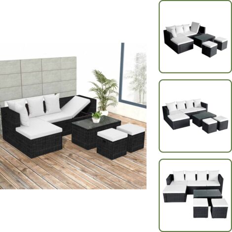 Cuscini per divano - vidaXL Set Divani da Giardino 4 pz con Cuscini in Polyrattan Nero - Divano angolare