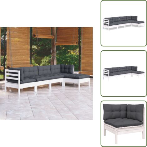 Cuscini per divano - vidaXL Set Divani da Giardino 5 pz con Cuscini Bianchi Legno di Pino - Divano angolare