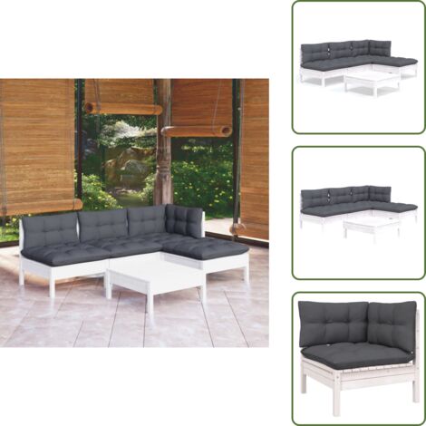 Cuscini per divano - vidaXL Set Divani da Giardino 5 pz con Cuscini Bianchi Legno di Pino - Divano angolare