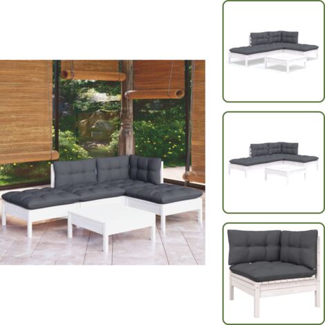 Cuscini per divano - vidaXL Set Divani da Giardino 5 pz con Cuscini Bianchi Legno di Pino - Divano angolare