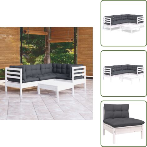 Cuscini per divano - vidaXL Set Divani da Giardino 5 pz con Cuscini Bianchi Legno di Pino - Divano angolare