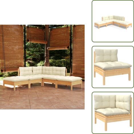 Cuscini per divano - vidaXL Set Divani da Giardino 5 pz con Cuscini Crema Massello di Pino - Divano angolare