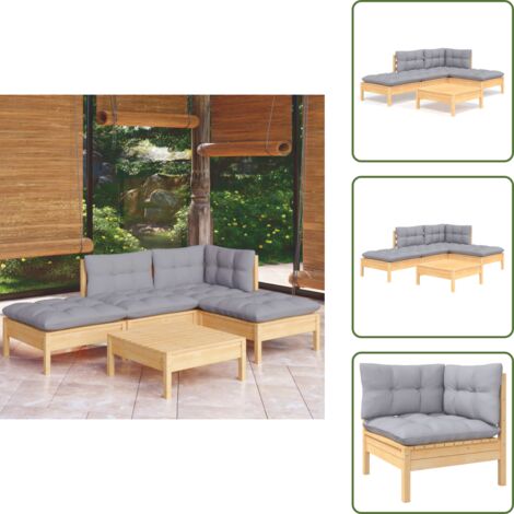 Cuscini per divano - vidaXL Set Divani da Giardino 5 pz con Cuscini Grigi Massello di Pino - Divano angolare