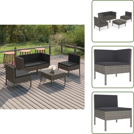 Cuscini per divano - vidaXL Set Divani da Giardino 5 pz con Cuscini in Polyrattan Grigio - Arredamento da esterno