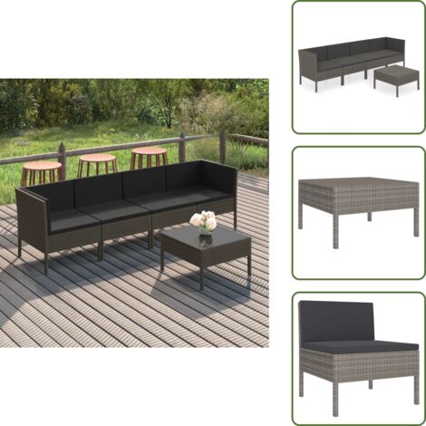 Cuscini per divano - vidaXL Set Divani da Giardino 5 pz con Cuscini in Polyrattan Grigio - Arredamento da esterno