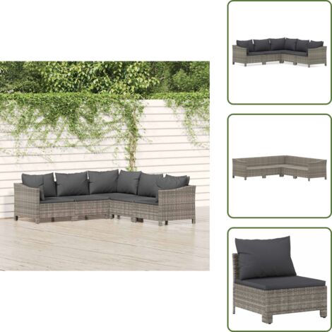 Cuscini per divano - vidaXL Set Divani da Giardino 5 pz con Cuscini in Polyrattan Grigio - Divano angolare