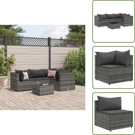 Cuscini per divano - vidaXL Set Divani da Giardino 5 pz con Cuscini in Polyrattan Grigio - Rattan PE