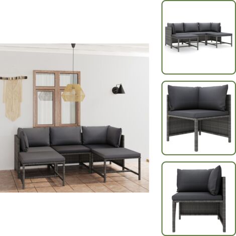 Cuscini per divano - vidaXL Set Divani da Giardino 5 pz con Cuscini in Polyrattan Grigio - Salotto da giardino