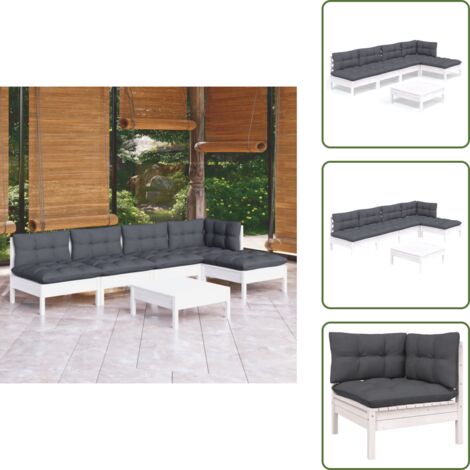 Cuscini per divano - vidaXL Set Divani da Giardino 6 pz con Cuscini Bianchi Legno di Pino - Divano angolare
