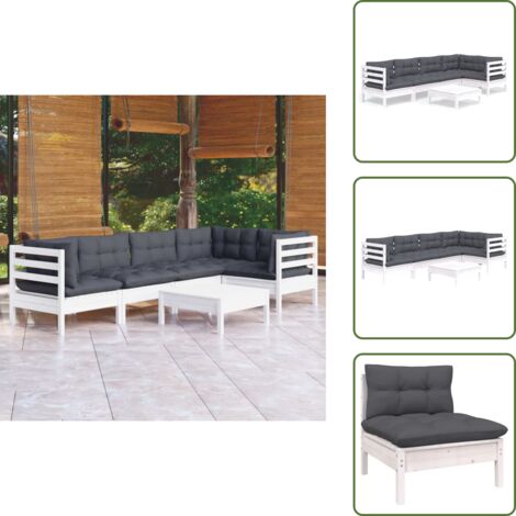 Cuscini per divano - vidaXL Set Divani da Giardino 6 pz con Cuscini Bianchi Legno di Pino - Divano angolare