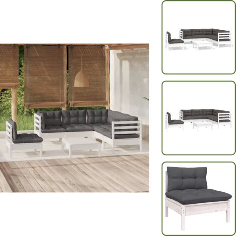 Cuscini per divano - vidaXL Set Divani da Giardino 6 pz con Cuscini Bianchi Legno di Pino - Divano angolare