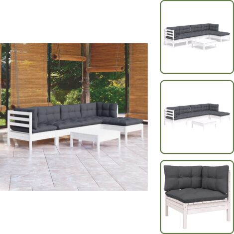 Cuscini per divano - vidaXL Set Divani da Giardino 6 pz con Cuscini Bianchi Legno di Pino - Divano angolare