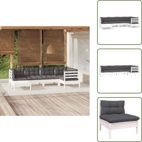 Cuscini per divano - vidaXL Set Divani da Giardino 6 pz con Cuscini Bianchi Legno di Pino - Divano angolare