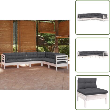Cuscini per divano - vidaXL Set Divani da Giardino 6 pz con Cuscini Bianchi Legno di Pino - Divano angolare