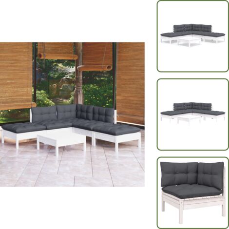 Cuscini per divano - vidaXL Set Divani da Giardino 6 pz con Cuscini Bianchi Legno di Pino - Divano angolare