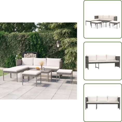 Cuscini per divano - vidaXL Set Divani da Giardino 6 pz con Cuscini in Polyrattan Grigio - Mobili da giardino