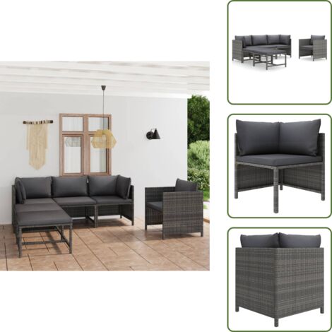 Cuscini per divano - vidaXL Set Divani da Giardino 6 pz con Cuscini in Polyrattan Grigio - Rattan da giardino