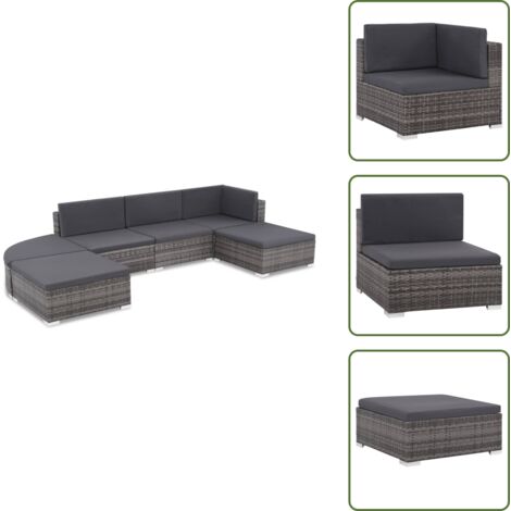 Cuscini per divano - vidaXL Set Divani da Giardino 6 pz con Cuscini in Polyrattan Grigio - Rattan per patio