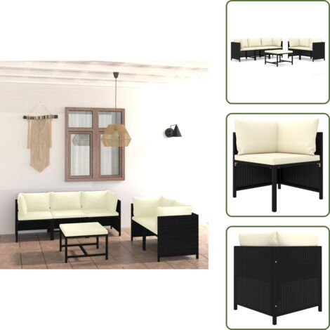 Cuscini per divano - vidaXL Set Divani da Giardino 6 pz con Cuscini in Polyrattan Nero - Tavolino da salotto