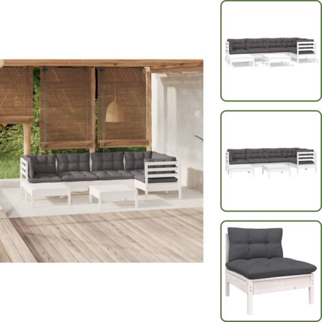 Cuscini per divano - vidaXL Set Divani da Giardino 7 pz con Cuscini Bianchi Legno di Pino - Divano angolare