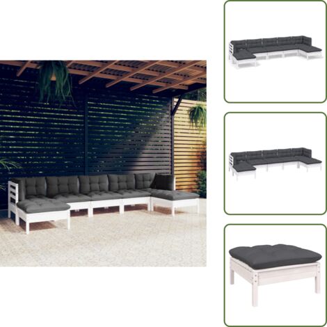 Cuscini per divano - vidaXL Set Divani da Giardino 7 pz con Cuscini Bianchi Legno di Pino - Divano angolare