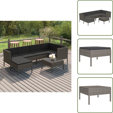 Cuscini per divano - vidaXL Set Divani da Giardino 7 pz con Cuscini in Polyrattan Grigio - Arredamento da giardino